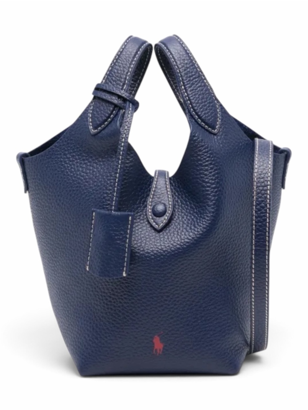 Polo play by Ralph Lauren Navy Pebbled Leather Bucket Tote red logo